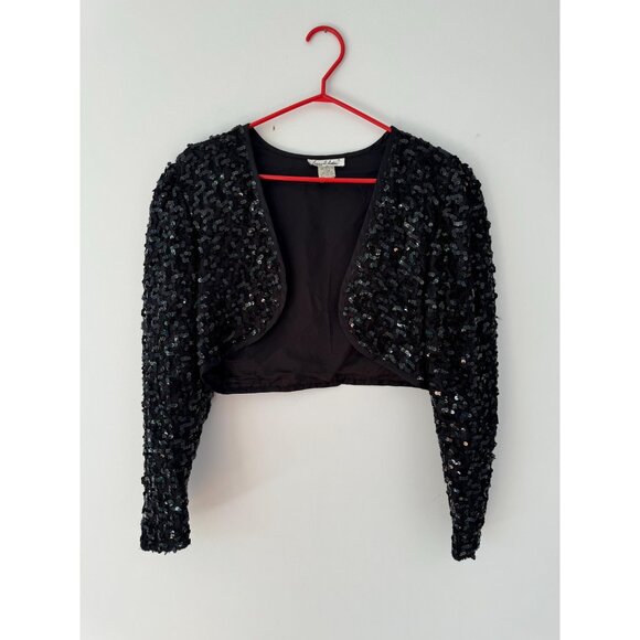 80s vintage black sequin lace embellished glam party cropped bolero jacket shrug - Picture 7 of 8